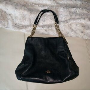 Coach Black Leather Hobo Bag with Gold Accents